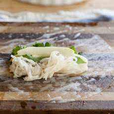 Roasted Daikon Radish and Kale Spring Rolls with Tahini-Honey Dipping Sauce