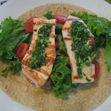 Simple Grilled Swordfish with Garlic Scape Pesto!