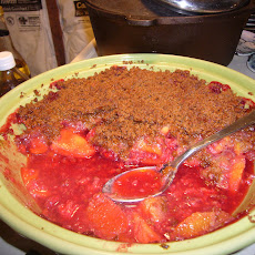 Peach Melba Crisp with Gingersnap Streusel