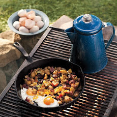 Campfire Fried Eggs With Potato-and-Bacon Hash