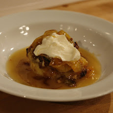 Vanilla Brioche Bread Pudding with Peach Suzette Sauce