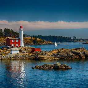 Fisgard Lighthouse by Carrie Cole - Novices Only Landscapes ( fortroddhill, red, old lighthouse, canada, fisgard lighthouse, lighthouse, victoria, ocean, westcoast, heritage, britishcolumbia )