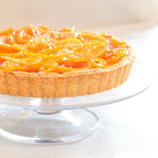 Candied Winter Citrus Tart with Vanilla Custard, Dark Chocolate, & Flaked Salt in a Whole Wheat Almond Shortbread Crust