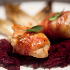 Sage Stuffed Chicken Wrapped in Pancetta, with Beetroot Puree and Roasted Witlof