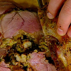 Crawfish and Goat's Cheese Stuffed Leg of Lamb with Rosemary Jus