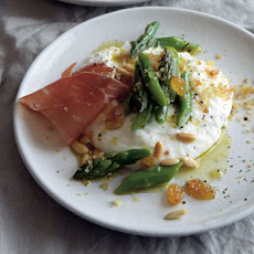 Burrata with Asparagus, Pine Nuts, and Golden Raisins Recipe