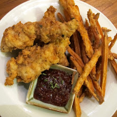 Buttermilk-Thyme Chicken Tenders with Cranberry Mustard and Sweet Potato Fries