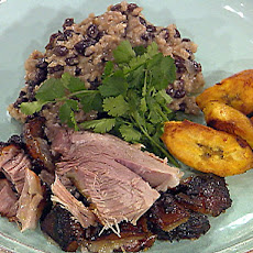Puerto Rican-Style Roasted Pork Shoulder with Rice and Black Beans and Fried Sweet Plantains