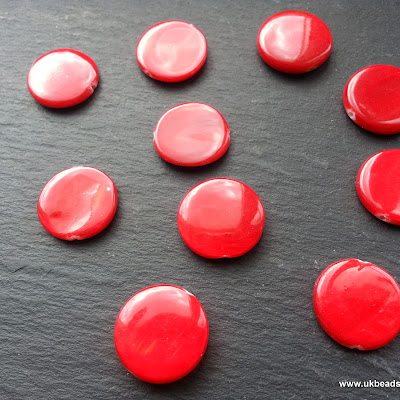 Red Shell Disk Beads x16