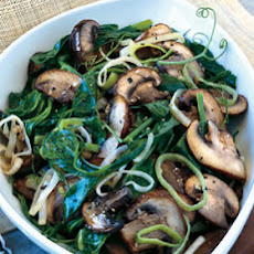 Pea Tendrils with Crimini Mushrooms and Leeks
