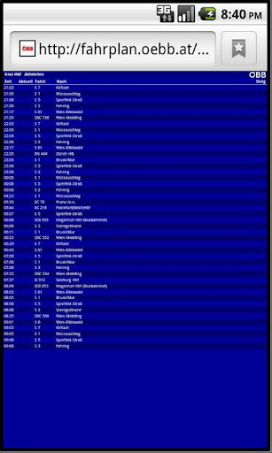 Austrian rail timetable