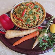 Pearl Barley or Brown Rice, Bacon, and Root Vegetable Pilaf