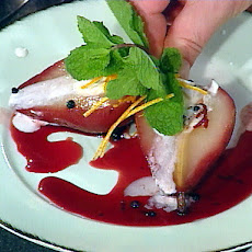 Red Wine Poached Anjou Pears Stuffed with Mascarpone