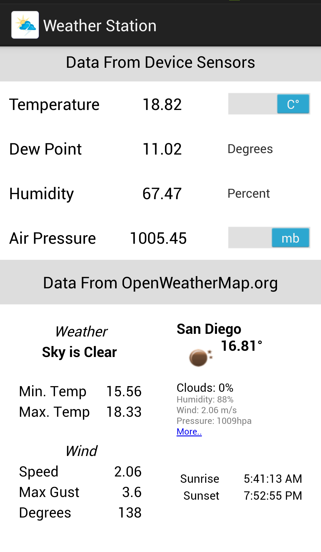 Android application Weather Station screenshort