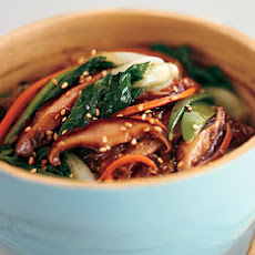Sweet Potato Noodle Stir-Fry with Choy Sum and Shiitake Mushrooms