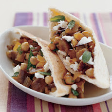 Feta, Garbanzo Bean, and Eggplant Pita Sandwiches