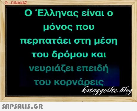 Ο ΠΙΝΑΚΑΣ Ο Έλληνας είναι ο μονος που περπαταει στη μεση του δρομου και νευριάζει επειδή του κορνα εις