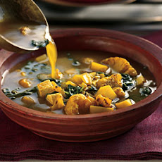 Curried Potato and Spinach Soup with Onion Salsa and Minted Yogurt