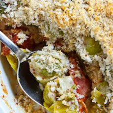 Brussels Sprouts with Smoked Bacon in a Mustard Cream Topped with a Parmesan Crust