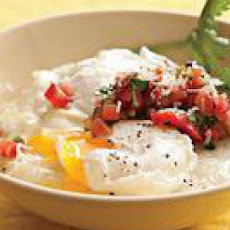 Poached Eggs and Salsa Over Cheesy Grits