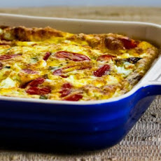 Roasted Green Bell Pepper and Roasted Tomato Breakfast Casserole with Feta and Oregano