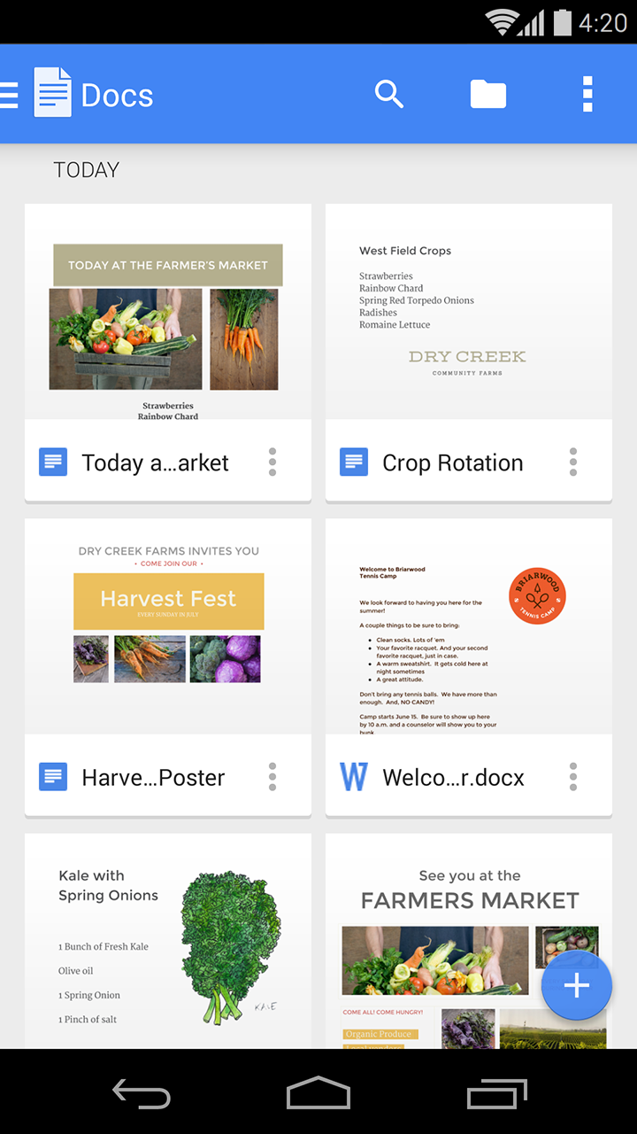 Android application Google Docs screenshort