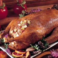 Roasted Goose with Chestnut-Sweet Potato Stuffing and Gingered Plum Sauce