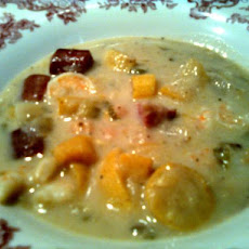 Squash Soup With Turkey and Shrimp