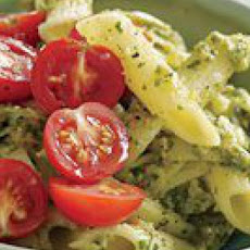 Almond-Herb Pesto Pasta with Artichoke and Tomato