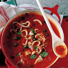 Calamari with Tomatoes, Caper Berries, and Basil