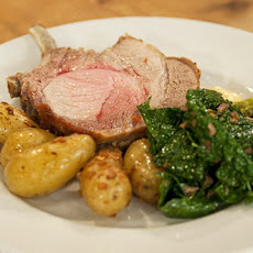 Berkshire Pork Chops with Pan-Fried Fingerling Potatoes and Wilted Kale