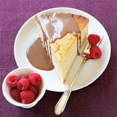 Chocolate Custard Sauce with Cake and Raspberries