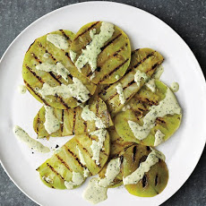 Grilled Green Tomatoes with Creamy Basil Sauce