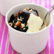 Vanilla Ice Cream with Chocolate Sauce and Pretzels