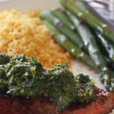Chimichurri Steak, Chicken or Pork Chops with Asparagus and Tomato Couscous