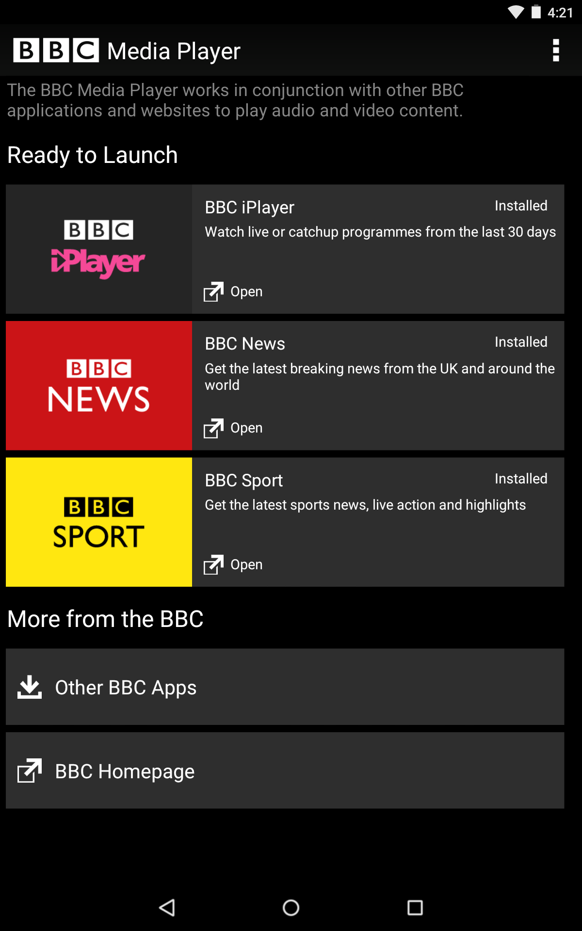 Android application BBC Media Player screenshort