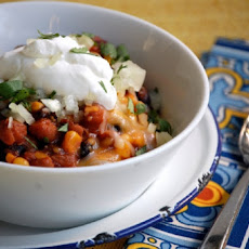 Quick Vegetarian Chili with Avocado Salsa