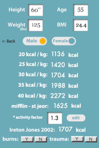 Android application Patient Calorie Calculator screenshort