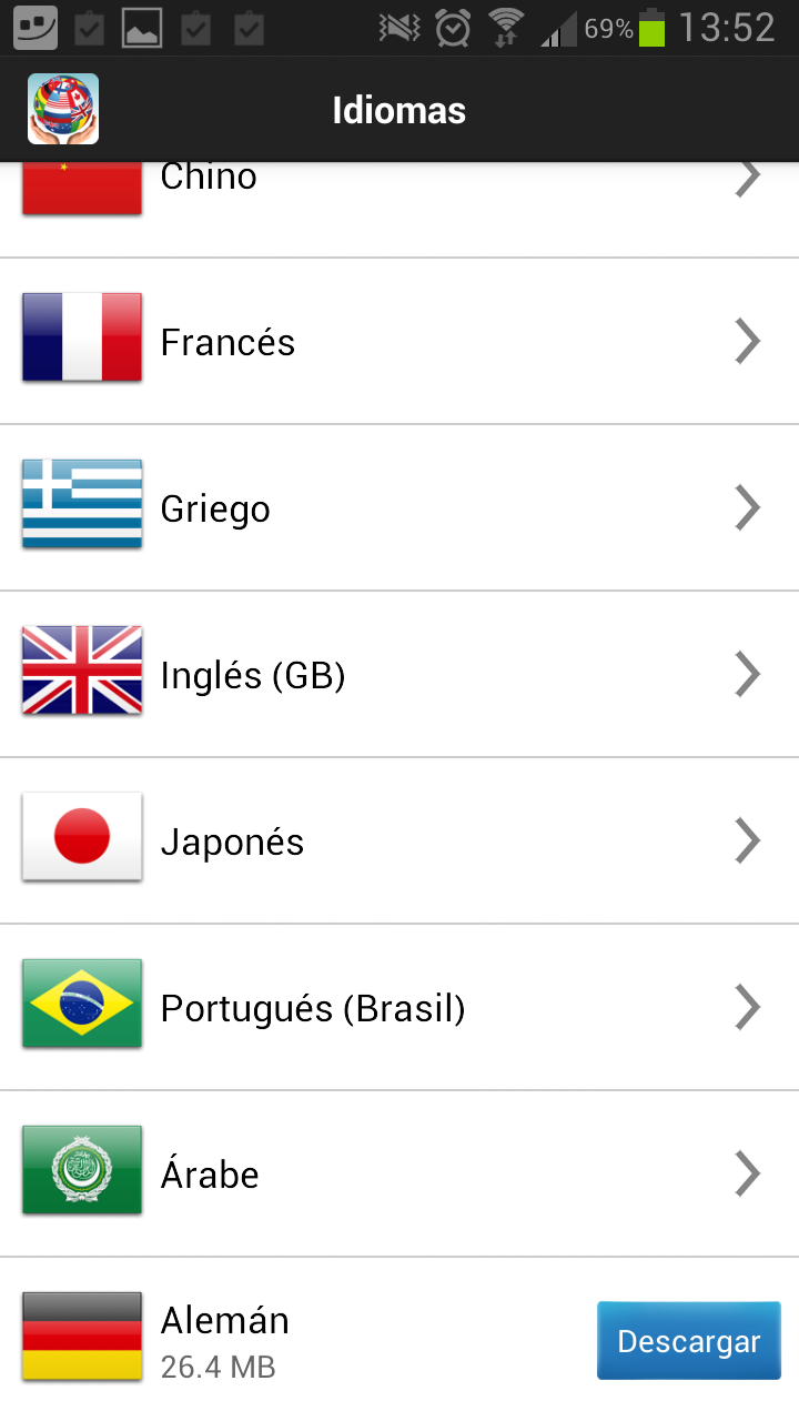 Android application Travel Interpreter Phrasebook screenshort