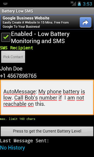 Battery Low SMS