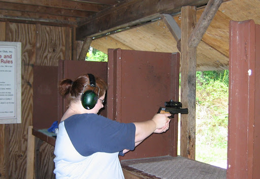 S&W 422 .22LR with red-dot sight.  The balance felt a bit off, but it was still fun.