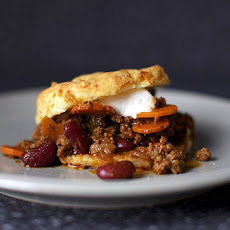 Beef Chili with Sour Cream and Cheddar Biscuits