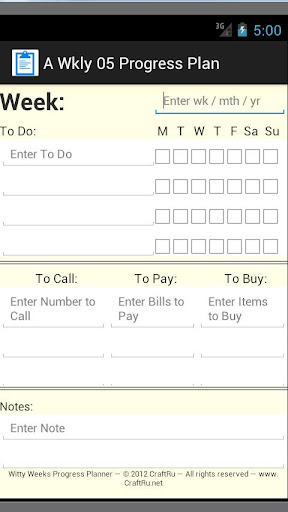 A Weekly 05 Progress Planner
