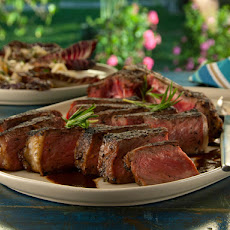 Bistecca alla Florentine with Balsamic-Rosemary Steak Sauce and Grilled Treviso with Gorgonzola