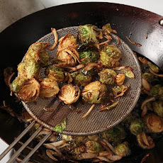 Fried Brussels Sprouts with Shallots, Honey, and Balsamic Vinegar