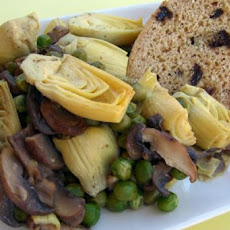 Artichoke Hearts, Green Peas and Mushrooms in a Lemon Sauce