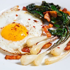 Fried Eggs with Ramps and Bacon