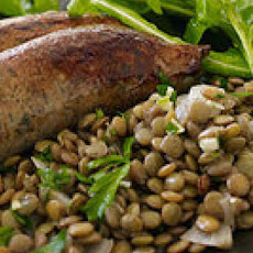 New Year's Day Sausages with Garlic Lentils