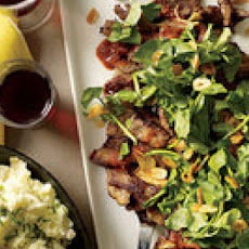 Garlic Sliced Steak with Watercress and Horseradish Baby Potatoes