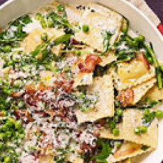 Pan-Seared Ravioli with Peas, Bacon and Mint